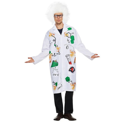 Family Halloween Costume Mad Scientist Costume With Wig White Unisex Lab Uniform Carnival Party Purim Stage Performance Props Good Vibrations