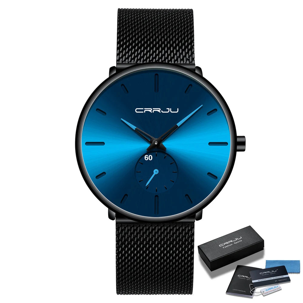 Men Watch CRRJU Watch Women Quartz Dress Watch for Men Dress Watches Fashion Unisex Ultra Thin Wristwatch Relojes Para Hombre Good Vibrations