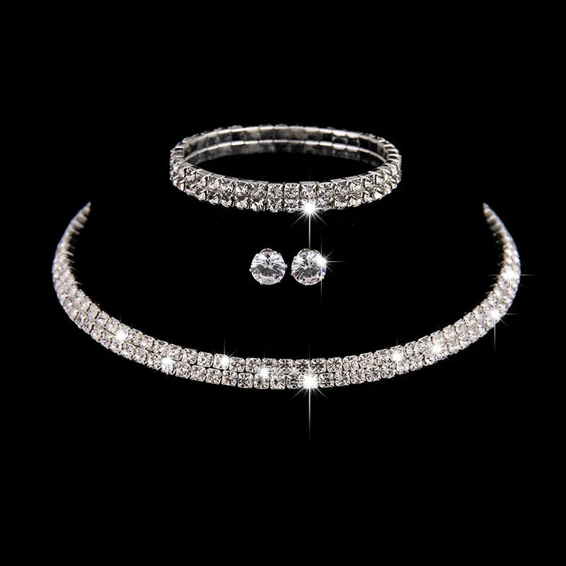 Fashion Crystal Bride Jewelry Set Rhinestone Silver-plated Wedding Dress Banquet Necklace Earring Set Ladies Gift Good Vibrations Adult Super Store