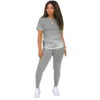 Two Piece Sets Women Outfits Summer Fashion Printed Round Neck Short Sleeved Top & Casual Skinny Shorts Set Streetwear Good Vibrations