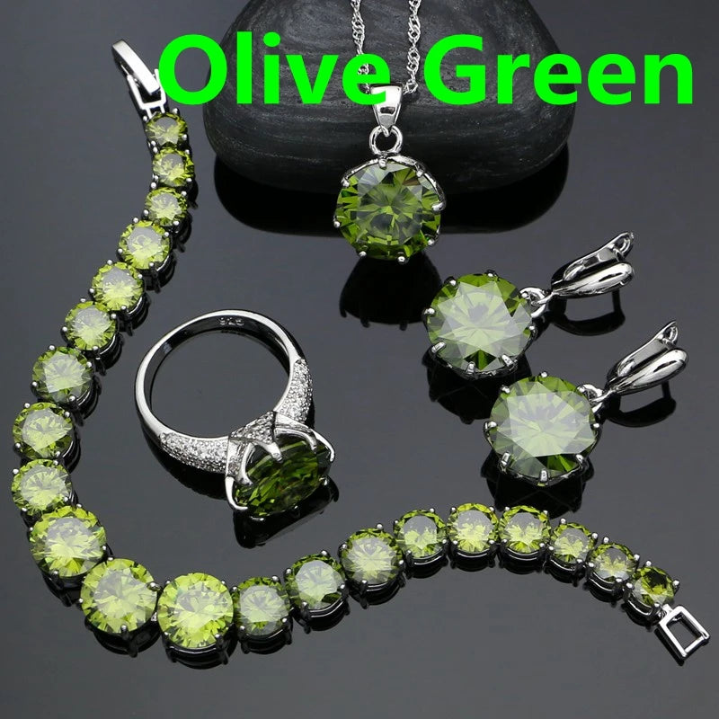 925 Sterling Silver Bridal Jewelry Sets For Women Yellow Cubic Zirconia Earrings Pendant Ring Bracelet Necklace Set Good Vibrations