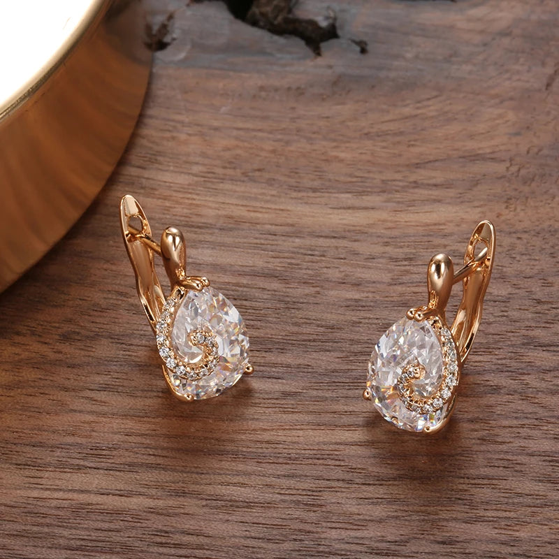 Kinel Hot Water Drop Natural Zircon Stud Earrings For Women 585 Rose Gold Color Bride Wedding Fashion Party Daily Fine Jewelry Good Vibrations
