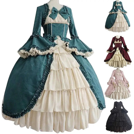 Medieval Dresses Gothiced Court Dress Royal Lady Ball Lolita Dress Square Neck Tight Waist Bowknot Women Dress Vestido Ropa Good Vibrations