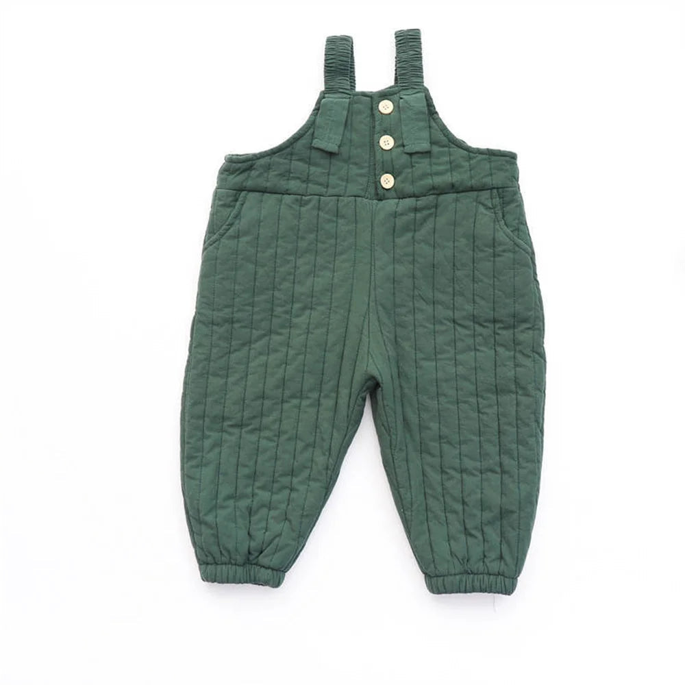 2021 Autumn Winter unisex solid color quilted overalls Korean style boys and girls warm thick casual suspender trousers 2-6Y Good Vibrations