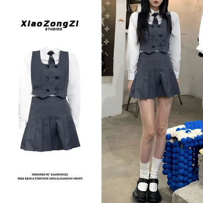 2021 Japanese School Uniform White Three Lines College High School Girls Student Uniforms Sailor Suit White Tops Pleated Skirt