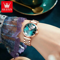 OLEVS Hot Sale Charm Dress Ladies Watch Quartz Stainless Steel Diamond Shape Starry Sky Women Watches Luxury Watch Gift Mom Wife Good Vibrations