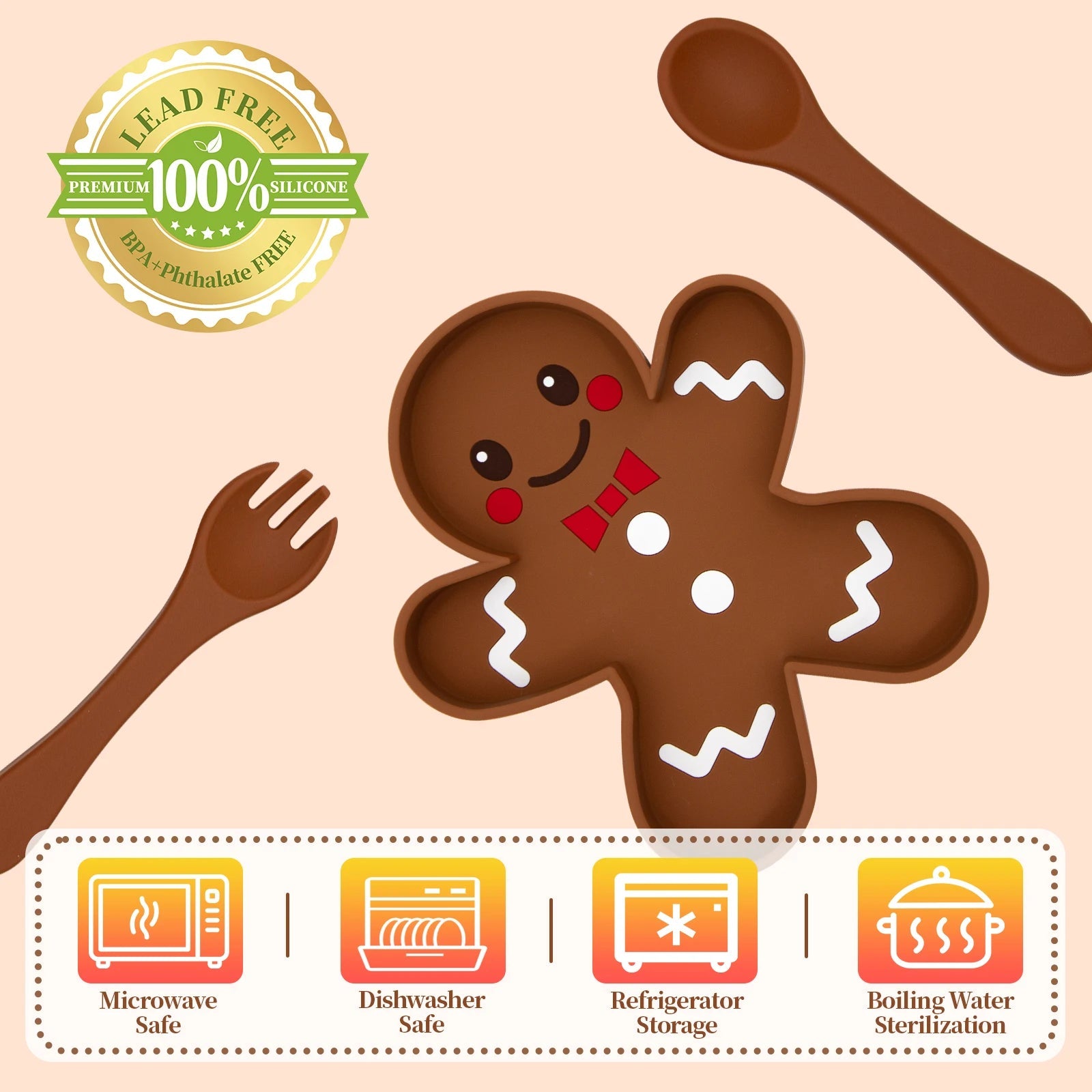 Custom Baby Bowl Tableware Set Silicone Straw Children's Dishes Kids Dinner Feeding Plate Gingerbread Man Food Plate Spoon Fork Good Vibrations