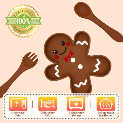 Custom Baby Bowl Tableware Set Silicone Straw Children's Dishes Kids Dinner Feeding Plate Gingerbread Man Food Plate Spoon Fork Good Vibrations
