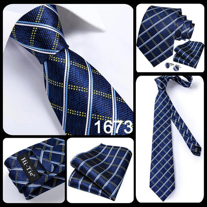 Hi-Tie Navy Blue Solid Paisley Silk Wedding Tie For Men Hanky Cufflink Mens Necktie Set Business Party New Design Dropshipping Good Vibrations