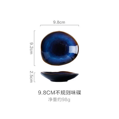 Household Ceramic Dinner Plate European Style Blue Glaze Salad Bowl Irregular Tableware Western Dinner Plate/kitchen Supplies Good Vibrations
