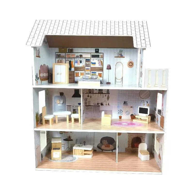 Exterior Wall Doll Mansion Pretend House Toy Set Simulation Play House Wooden Mini Doll Furniture House Toy Good Vibrations