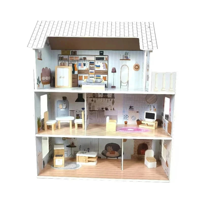 Exterior Wall Doll Mansion Pretend House Toy Set Simulation Play House Wooden Mini Doll Furniture House Toy Good Vibrations