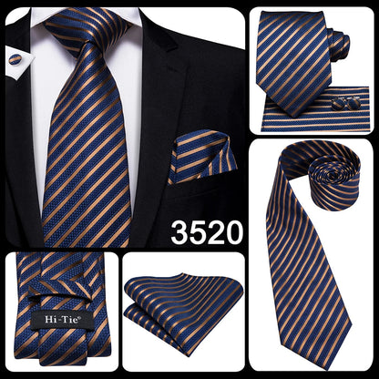 Hi-Tie Navy Blue Solid Paisley Silk Wedding Tie For Men Hanky Cufflink Mens Necktie Set Business Party New Design Dropshipping Good Vibrations