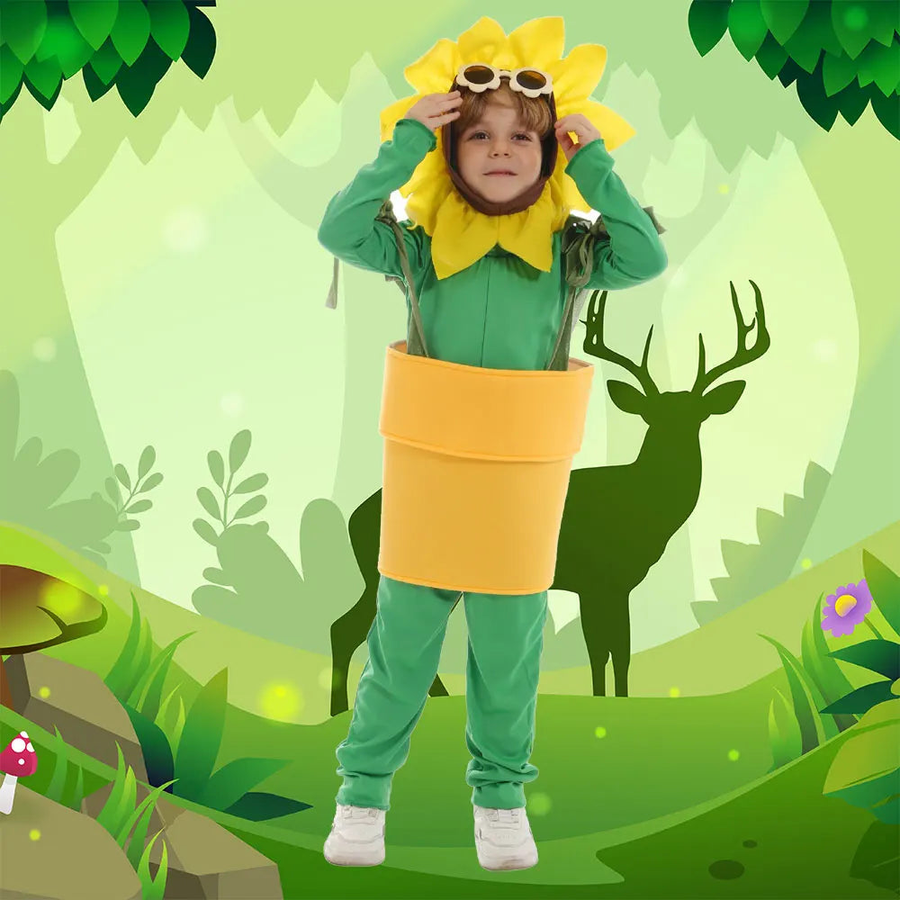 Halloween Costumes Sunflower Cosplay School Performance Show for Kids Boys Girls Sun Flower Plant Cosplay Costumes Good Vibrations