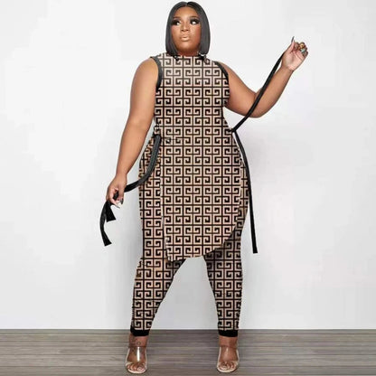 Two Piece Set African New Dashiki Fashion Sleeveless Suit Top and Pant Suits Party for Women Outfits 2022 Spring Summer Matching Good Vibrations