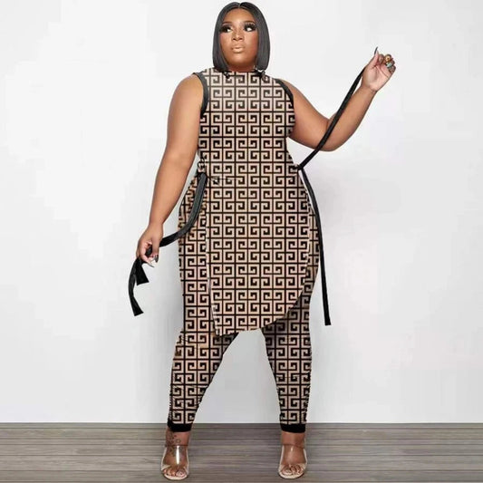 Two Piece Set African New Dashiki Fashion Sleeveless Suit Top and Pant Suits Party for Women Outfits 2022 Spring Summer Matching Good Vibrations