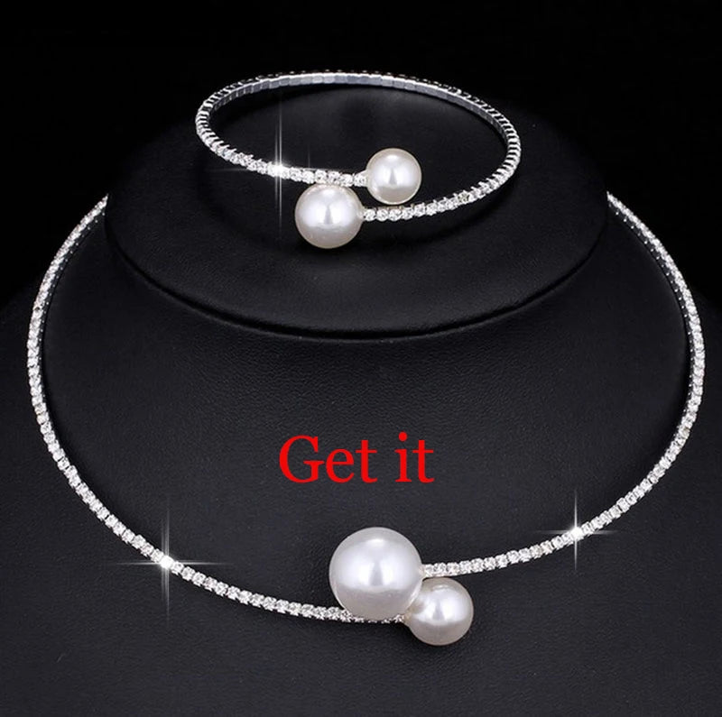 Wedding Bridal Jewelry Set String of Pearls Prom Silver Color Crystal Bracelet Necklace Earrings for Women jewellery sets Good Vibrations Adult Super Store