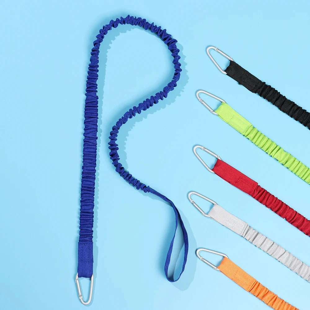 Paddle Leash Kayak Rod Lanyard Surfboard Ankle Leash Safety Carabiner Elastic Adjustable Paddle Board Rope Fishing Rod Holder Good Vibrations