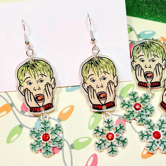 Creative Home Alone Woman Acrylic Earrings Snowflake Pendant Earrings Gift for her Good Vibrations