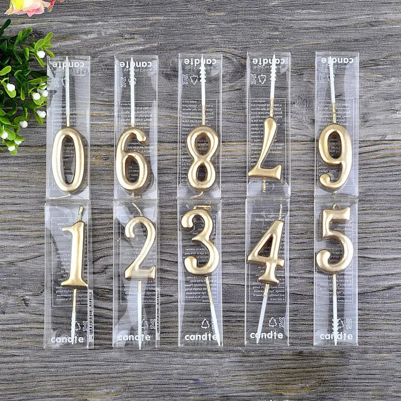 1Pcs Gold Happy Birthday Number Cake Candles 0 1 2 3 4 5 6 7 8 9 Cake Topper Kids Girls Boys Bar Baby Party Supplies Decoration Good Vibrations