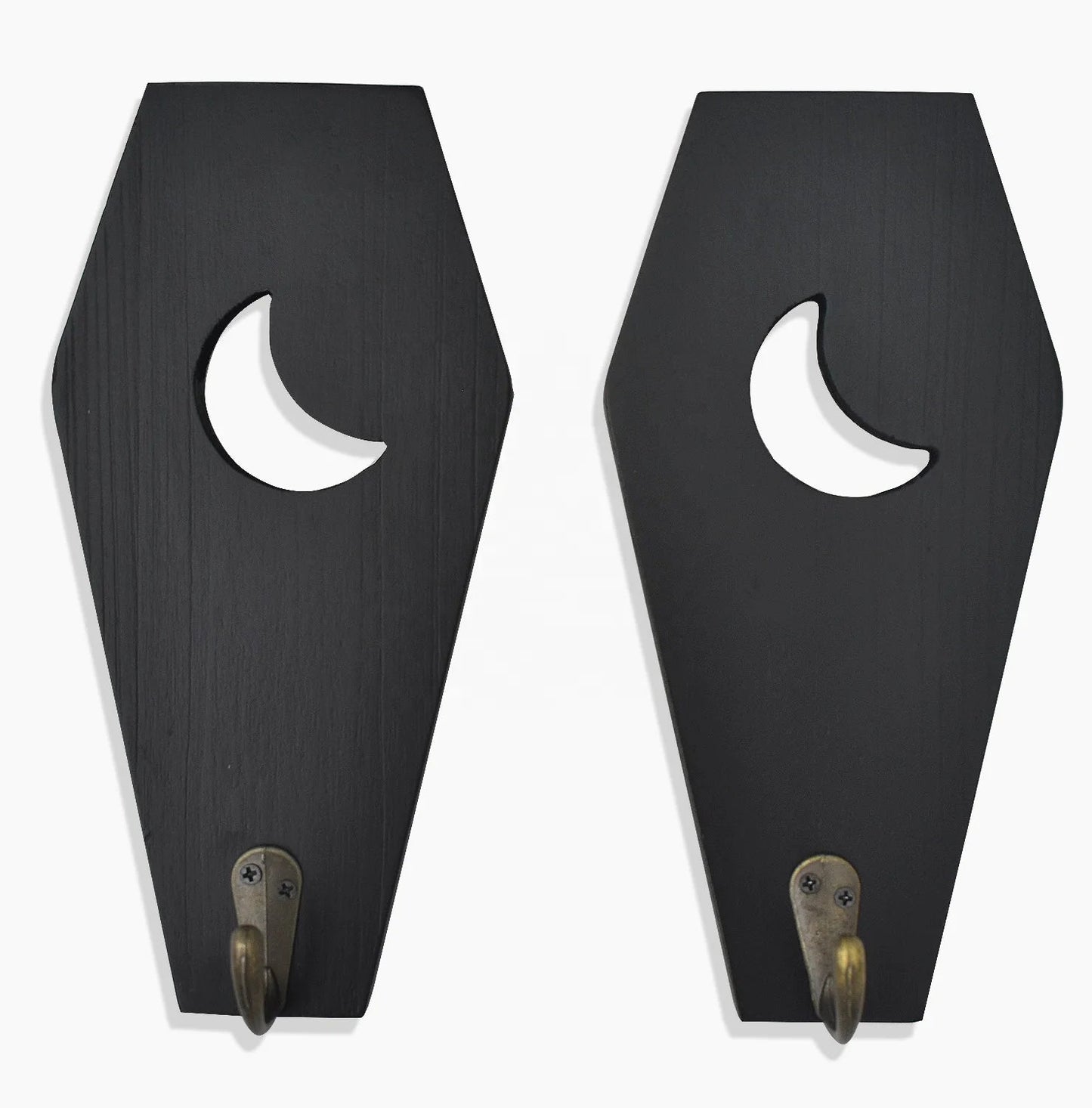 2 PCS Rustic Wall Mounted Coffin Key Holder Spooky Gothic Home Decor Halloween Decor Black Wooden Hanger Hooks for Keys Mugs Good Vibrations