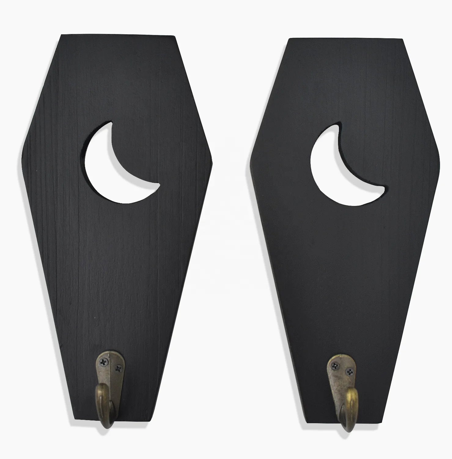 2 PCS Rustic Wall Mounted Coffin Key Holder Spooky Gothic Home Decor Halloween Decor Black Wooden Hanger Hooks for Keys Mugs Good Vibrations