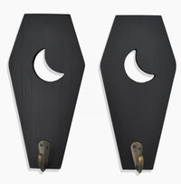 2 PCS Rustic Wall Mounted Coffin Key Holder Spooky Gothic Home Decor Halloween Decor Black Wooden Hanger Hooks for Keys Mugs Good Vibrations