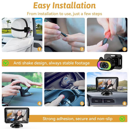 4.3 Inch Security Monitoring Car Backseat Baby Camera Wide Angle HD Night Vision LED Lights LCD Display Good Vibrations
