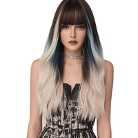 Long Wavy Ombre Cosplay Wig With Bangs Synthetic Fiber Heat Resistant Fashion Gradient Color Party Halloween Costume Women Wig Good Vibrations