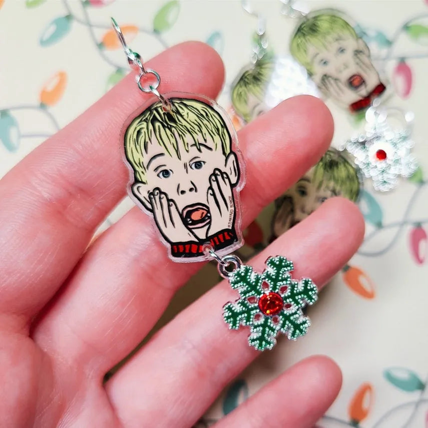 Creative Home Alone Woman Acrylic Earrings Snowflake Pendant Earrings Gift for her Good Vibrations