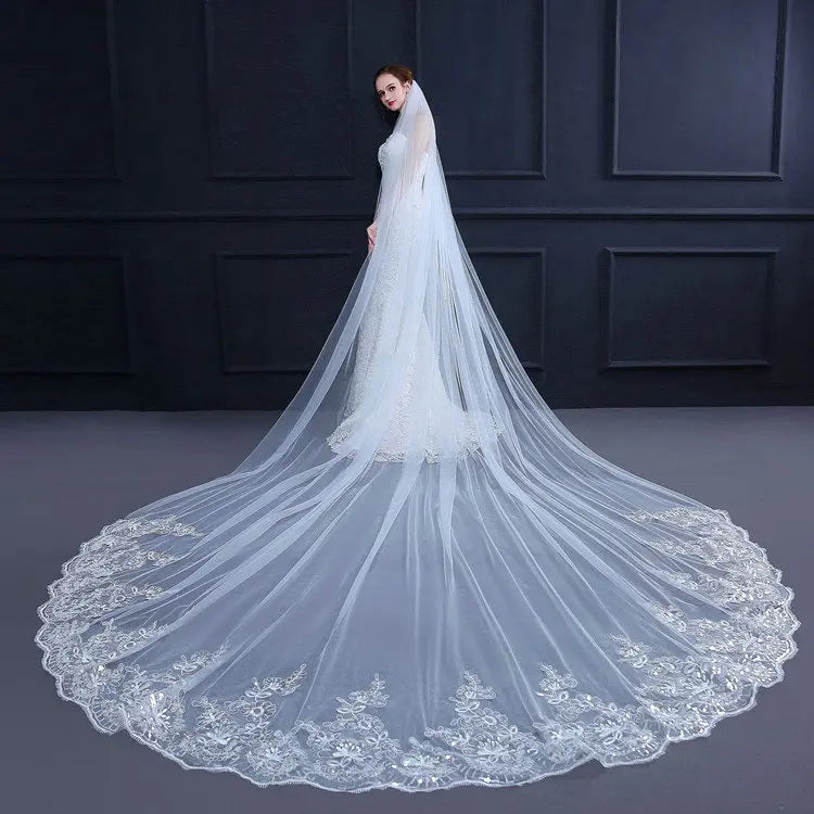 Qushine WholeSale Long Tulle Wedding Bridal Veil Lace Wedding Veil Good Vibrations