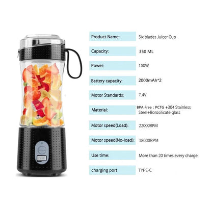 2024 Hot Sale Kitchen Gadgets Battery Operated Juicer Blender Portable Good Vibrations