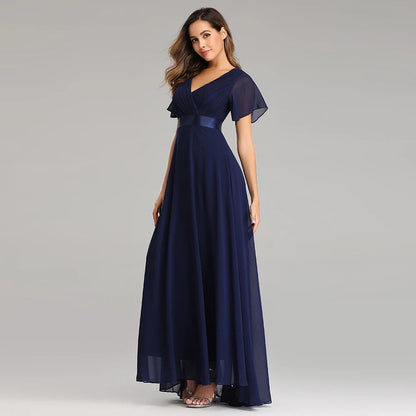 Evening Dresses XUCTHHC Elegant V-Neck Ruffles Chiffon Formal Evening Gown  Robe Vestidos De Fiesta Dress for Wedding Party Good Vibrations
