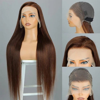 Wholesale Sale 30 Inches Brown Hair Wigs 13*6 Lace Frontal Straight Hair Wig 180% Density Human Hair Pre Plucked with Baby Hair