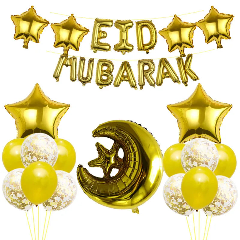 Eid Mubarak Balloons 2024 Ramadan Decorations for Home Moon Star Foil Balloon Muslim Aid Moubarak Kareem Festival Party Supplies Good Vibrations