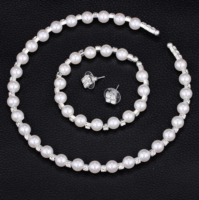 Wedding Bridal Jewelry Set String of Pearls Prom Silver Color Crystal Bracelet Necklace Earrings for Women jewellery sets Good Vibrations Adult Super Store