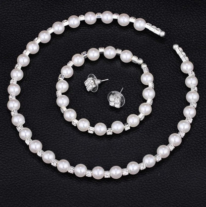 Wedding Bridal Jewelry Set String of Pearls Prom Silver Color Crystal Bracelet Necklace Earrings for Women jewellery sets Good Vibrations Adult Super Store