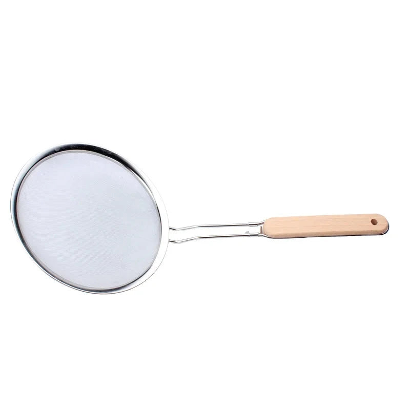 Hot Sell New Design Kitchen Gadgets Stainless Steel Strainers With Non-slip Wooden Handle Good Vibrations