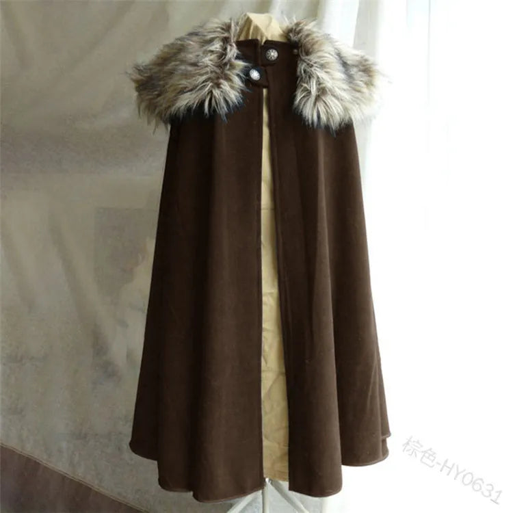Men's Medieval Costume Cloak Winter Fur Collar Larp Cosplay Cape Coat High Quality Gothic Women Cape Halloween Costume Good Vibrations