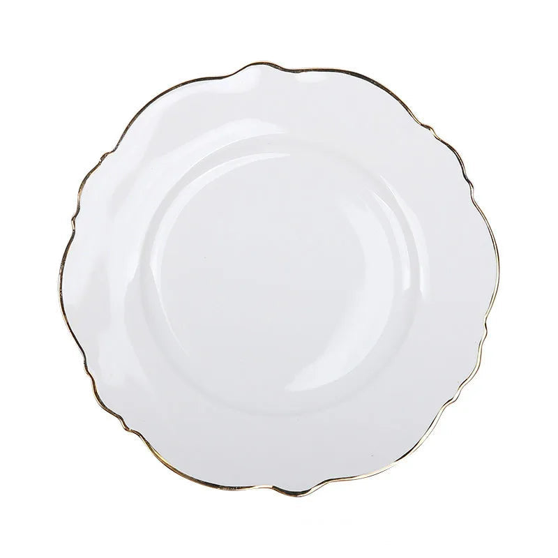 Creative  Ceramic Plate Pink Wave Point Simple Flat Plate Western Steak Plate Girl Heart Set  Irregular Golden Girl Good Vibrations