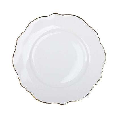 Creative  Ceramic Plate Pink Wave Point Simple Flat Plate Western Steak Plate Girl Heart Set  Irregular Golden Girl Good Vibrations