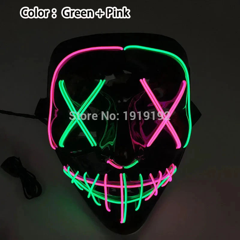 Halloween Carnival Party Costume Decoration Luminous LED Mask Halloween Mask LED Maske Light Up Party Masks for Glow Party Good Vibrations