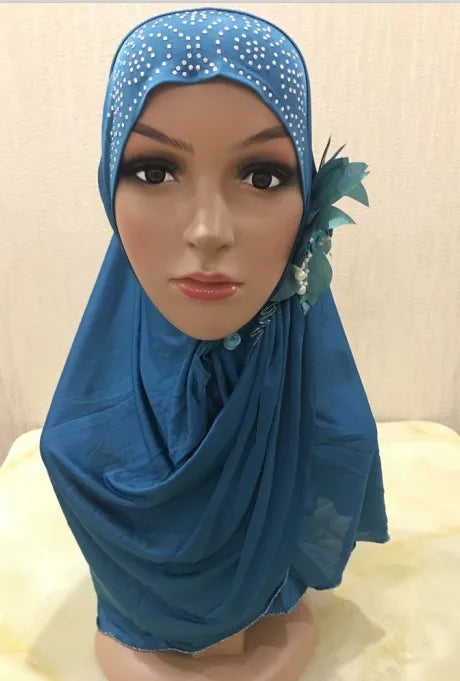 Single-piece Malay Veil Set Hijab Scarf Muslim Womens With Flower Ironed and Diamond Good Vibrations