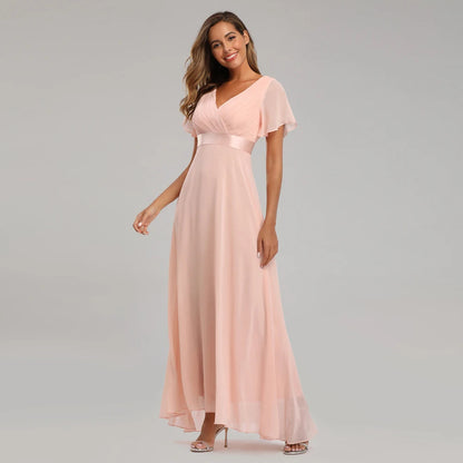 Evening Dresses XUCTHHC Elegant V-Neck Ruffles Chiffon Formal Evening Gown  Robe Vestidos De Fiesta Dress for Wedding Party Good Vibrations
