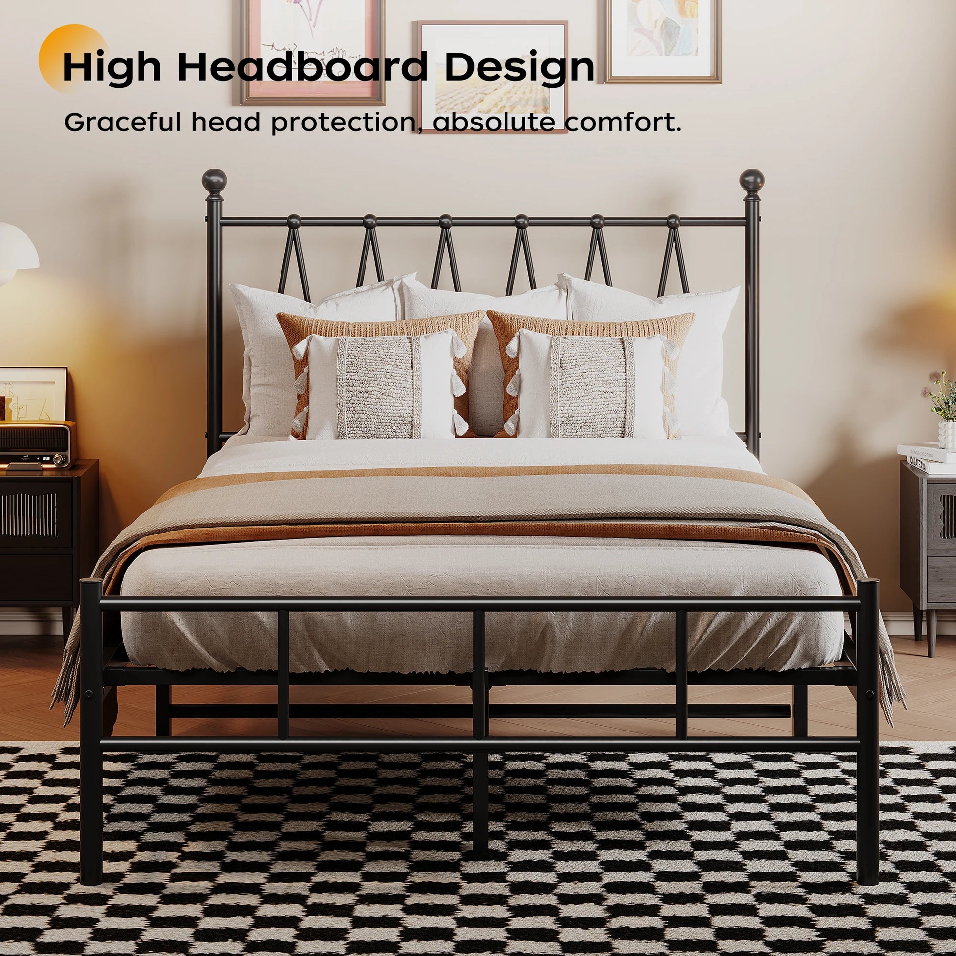 Single Size Bed Frame Heavy-Duty Platform with Metal Slats Support No Box Spring Needed/Easy Assembly Matte Black Good Vibrations