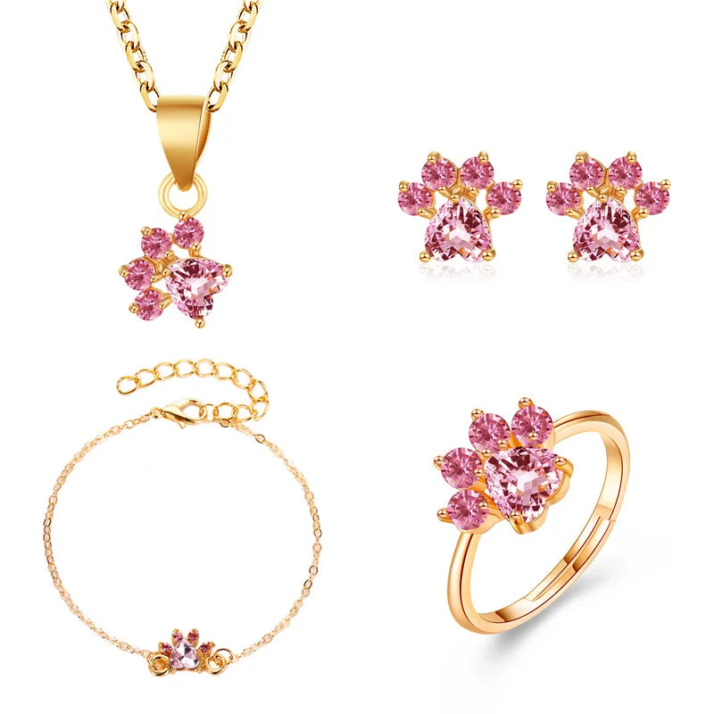 Hot Sale Elegant Luxurious Engagement Party Jewelry Set For Women Cute Cartoon Cat Paw Crystal Design Female Wedding Jewelry Good Vibrations Adult Super Store
