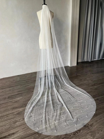 LUOXIN Customized Beautiful Wedding Dress Pearly Long Veil Ivory Bridal Veil Good Vibrations