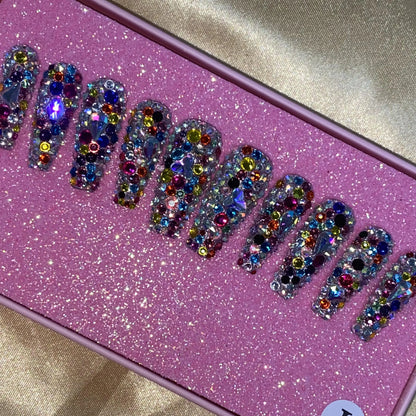 High Quality Multiply Designs 3D Handmade Customize Salon Press on Nails Acrylic Materials Set Good Vibrations