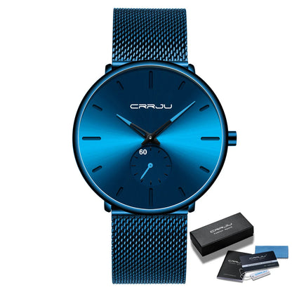 Men Watch CRRJU Watch Women Quartz Dress Watch for Men Dress Watches Fashion Unisex Ultra Thin Wristwatch Relojes Para Hombre Good Vibrations