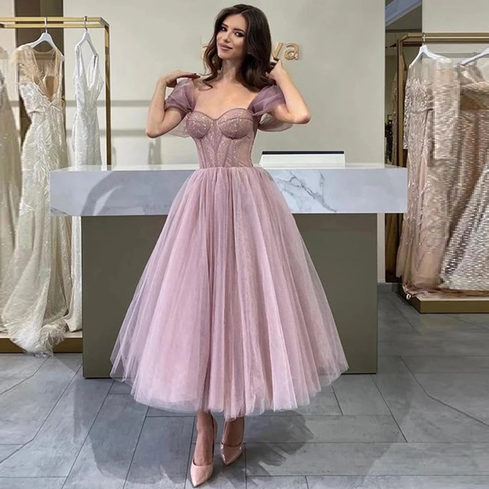 Customized Simple Tulle Short Prom Dresses Off The Shoulder Formal Party Gowns Fitted Bones Women Saudi Arabia Homecoming  Dress Good Vibrations